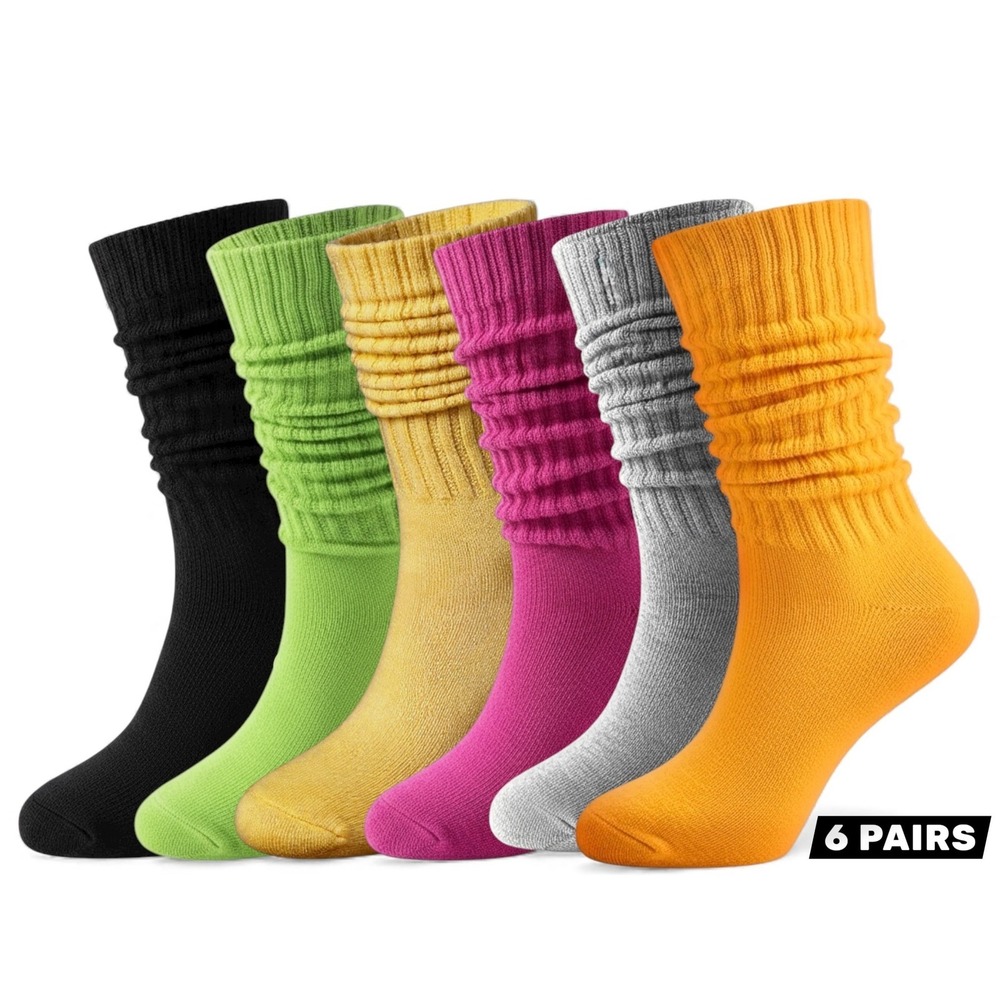 Vibrant High-Calf Slouchy Soft Casual Womens Socks 5.5-8.5 Thick Athletic 6 Pack